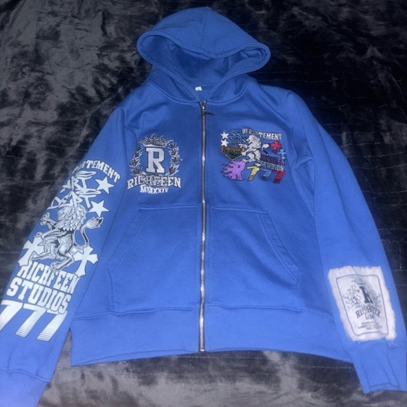 Blue Graphic Zip-Up Hoodie